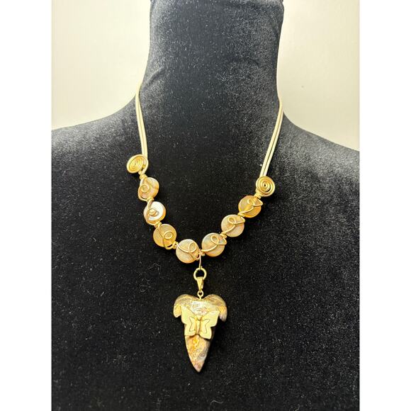 Vintage Lucite Natural Stone Butterfly Necklace - Picture 2 of 5